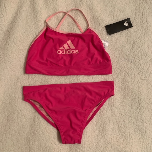 Girls Adidas Strappy Logo 2 Piece Swim Suit